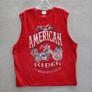 American Rider Men Shirt Tank‎ Top XL Red USA Motorcycle Powered by Freedom